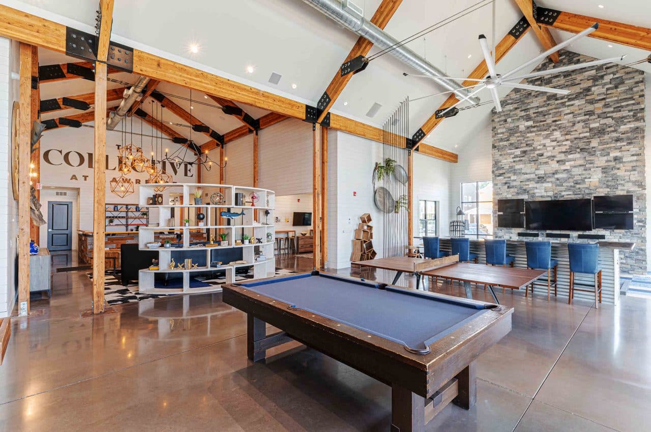 resident clubhouse and game room the collective at lawrence apartments near ku modifed