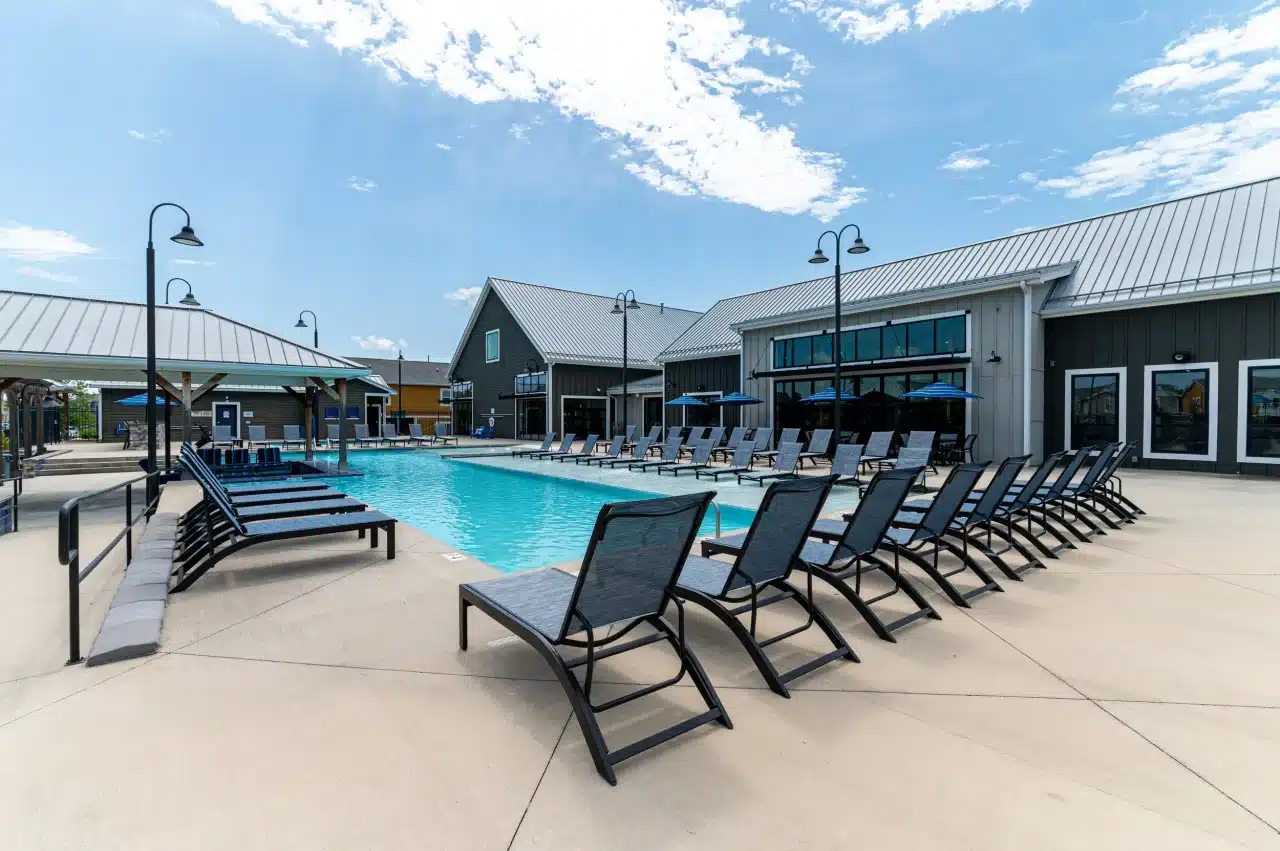 resort style pool clubhouse exterior the collective at lawrence apartments near ku